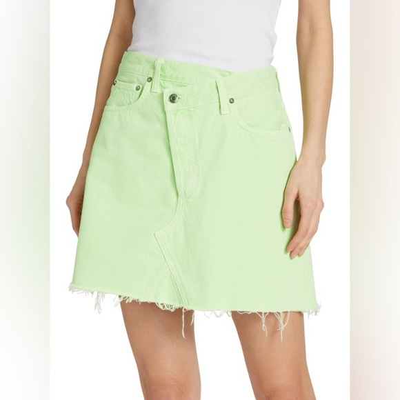 Agolde Sz 24 Criss‎ Cross Jean Lime Green A-Line Mini Skirt Resort Wear - Picture 1 of 10